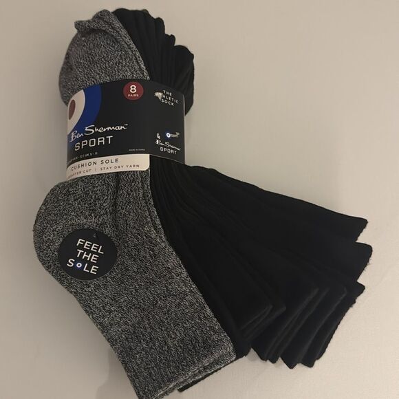 Ben Sherman Socks Mens 8 Pack Black Gray Athletic - Picture 1 of 3